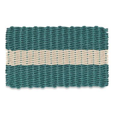 Lobster Rope Doormats, Outdoor Door Mats, Wicked Good Door Mats Made in Maine, Dark Green with Light Tan Stripe